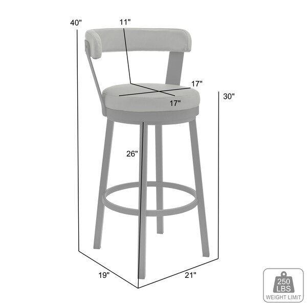 Armen Living Kobe 30" Bar Height Swivel Bar Stool in Brushed Stainless Steel Finish and White Faux Leather - 721535761838
