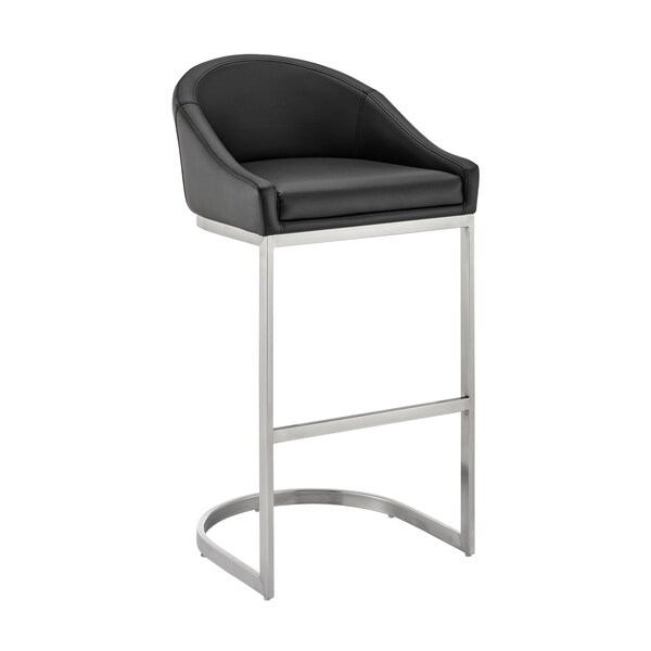 Armen Living Atherik Bar Stool in Brushed Stainless Steel with Black Faux Leather - 840254335813