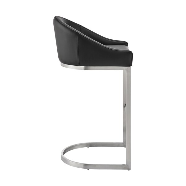Armen Living Atherik Bar Stool in Brushed Stainless Steel with Black Faux Leather - 840254335813