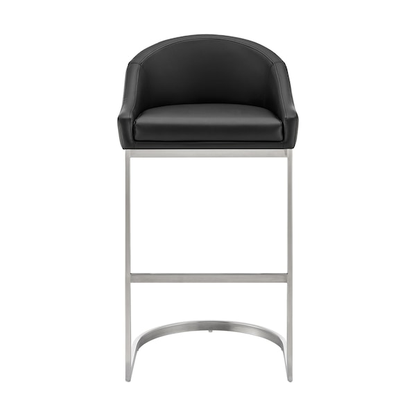 Armen Living Atherik Bar Stool in Brushed Stainless Steel with Black Faux Leather - 840254335813