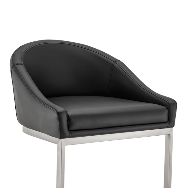 Armen Living Atherik Bar Stool in Brushed Stainless Steel with Black Faux Leather - 840254335813