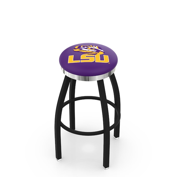 Holland Bar Stool Co 30" Blk Wrinkle Louisiana State Swivel Bar Stool, Chrome Ring - L8B2C30LASTUN