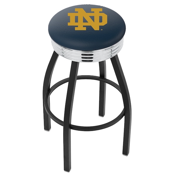 Holland Bar Stool Co 30" Blk Wrinkle Notre Dame (ND) Swivel Bar Stool, Chrome Ring - L8B3C30ND-ND