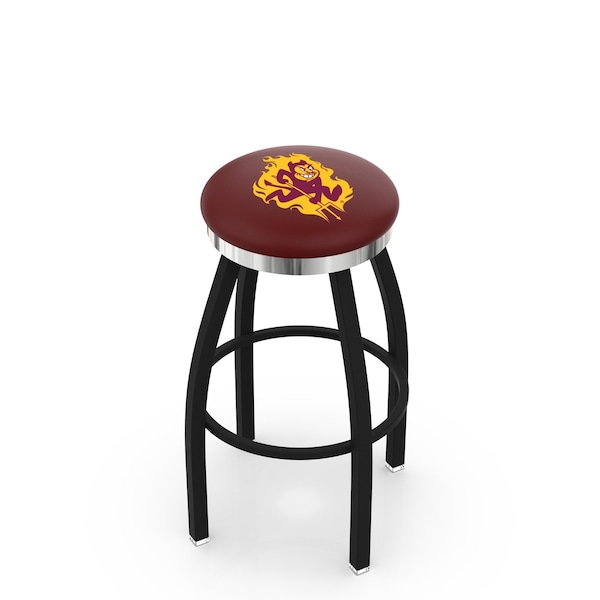 Holland Bar Stool Co 25" Blk Wrinkle Arizona State Swivel Bar Stool, Chrome Ring, Sparky Logo - L8B2C25ARIZST-S