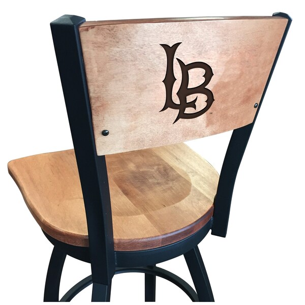 Holland Bar Stool Co 30" Blk Wrnkl Long Beach State Univ Swivel Bar Stool, Engraved Back - L03830BWMEDMPLALBSTUNMEDMPL