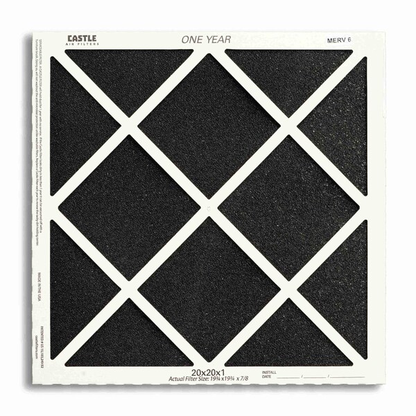 Castle Filters 20x20x1 Castle Super Flow MERV 6 HVAC One Year Air Filter - 1-2020M6