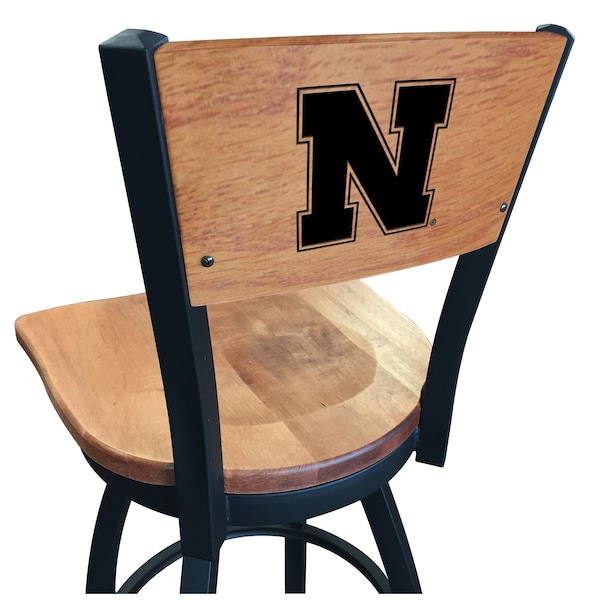 Holland Bar Stool Co 30" Blk Wrinkle Nebraska Swivel Bar Stool, Laser Engraved Back - L03830BWMEDMPLANEBRUNMEDMPL