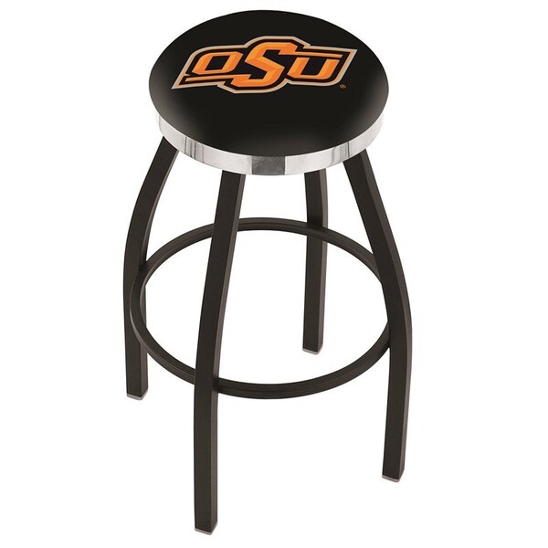Holland Bar Stool Co 25" Blk Wrinkle Oklahoma State Swivel Bar Stool, Chrome Ring - L8B2C25OKSTUN