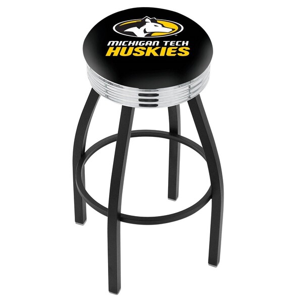 Holland Bar Stool Co 25" Blk Wrinkle Michigan Tech Swivel Bar Stool, Chrome Ring - L8B3C25MITECH