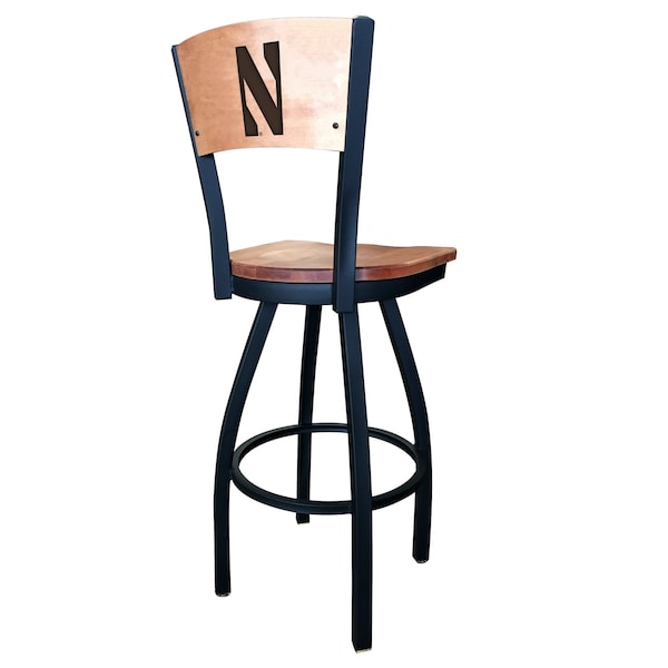 Holland Bar Stool Co 30" Blk Wrinkle Northwestern Swivel Bar Stool, Laser Engraved Back - L03830BWMEDMPLANTHWSTMEDMPL