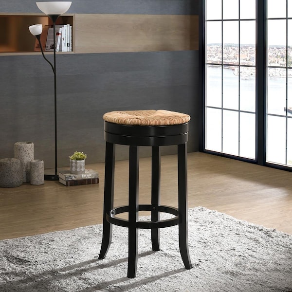 Absurdo 30 in. Irving Swivel Rush Seat Bar Stool Antique Black - AB2851704
