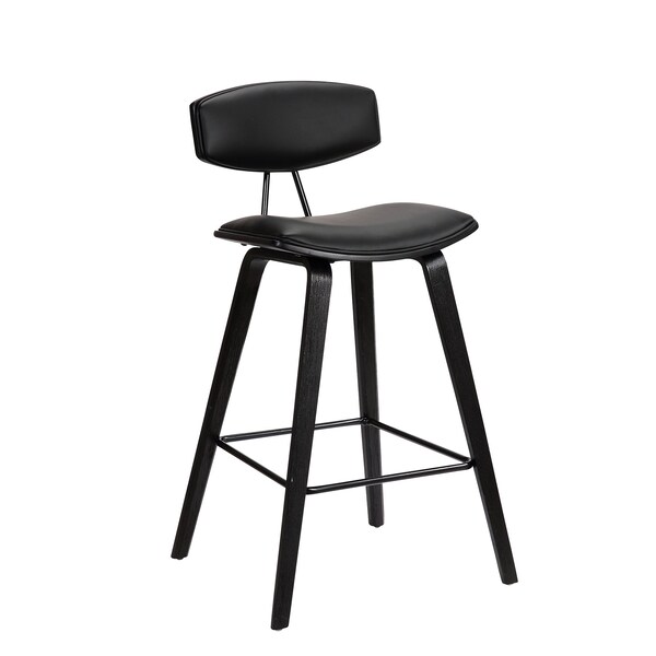Armen Living Fox 28.5" Bar Height Black Faux Leather and Black Wood Mid-Century Modern Bar Stool - LCFOBABLBL30