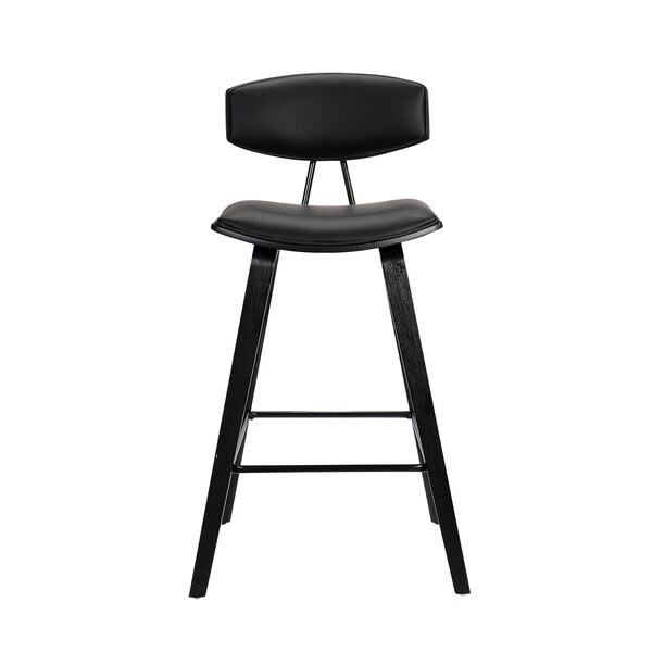 Armen Living Fox 28.5" Bar Height Black Faux Leather and Black Wood Mid-Century Modern Bar Stool - LCFOBABLBL30