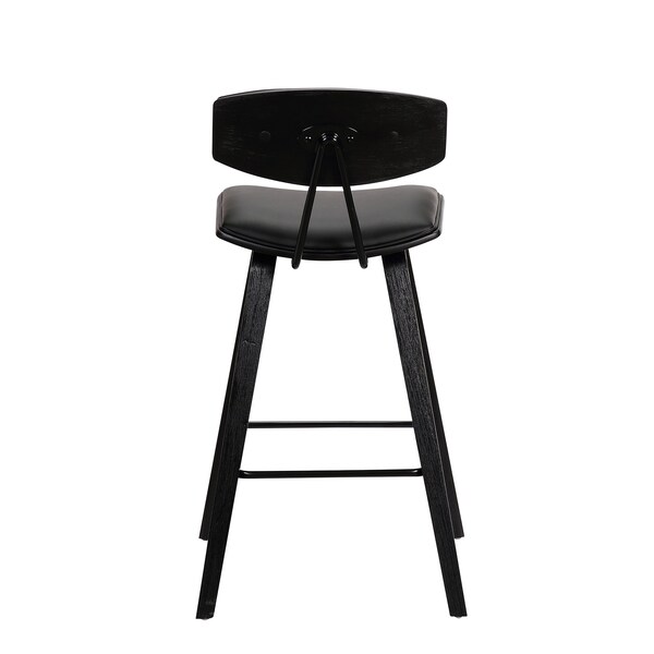 Armen Living Fox 28.5" Bar Height Black Faux Leather and Black Wood Mid-Century Modern Bar Stool - LCFOBABLBL30