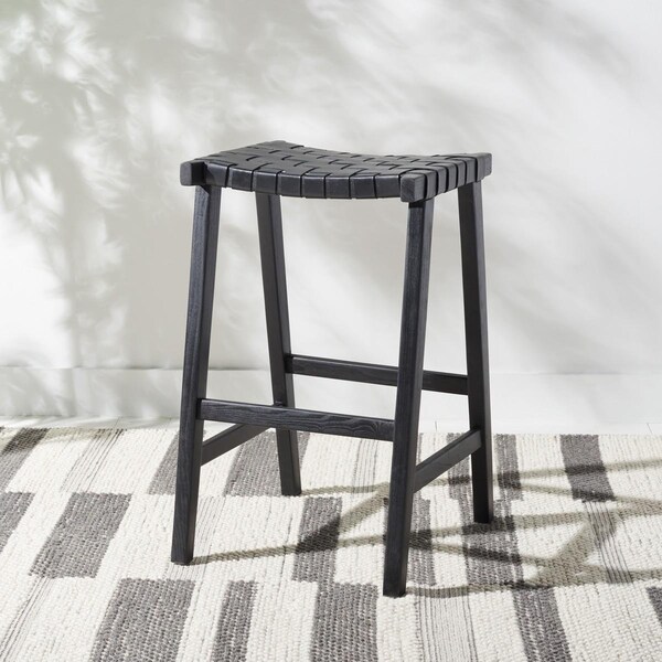 Safavieh 20 x 18.5 x 30 in. Abreu Rectangle Barstool with All Black Leather & Wood - BST1012G