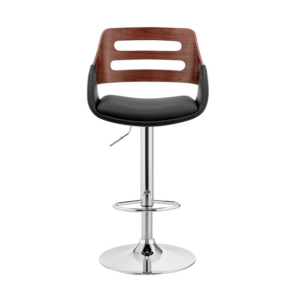 Armen Living Karter Adjustable Black Faux Leather and Walnut Wood Bar Stool with Chrome Base - LCKTBAWABL