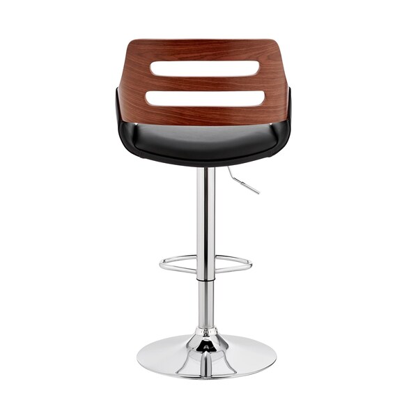 Armen Living Karter Adjustable Black Faux Leather and Walnut Wood Bar Stool with Chrome Base - LCKTBAWABL