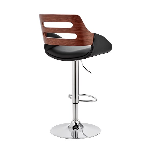 Armen Living Karter Adjustable Black Faux Leather and Walnut Wood Bar Stool with Chrome Base - LCKTBAWABL