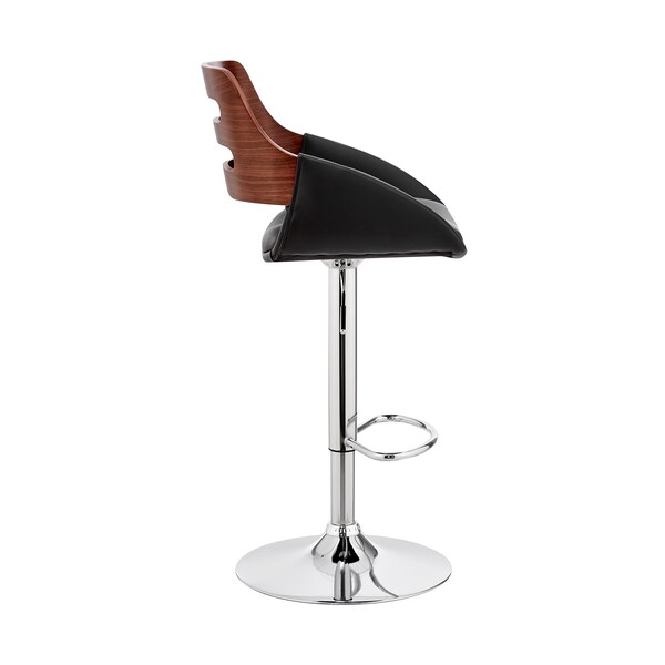 Armen Living Karter Adjustable Black Faux Leather and Walnut Wood Bar Stool with Chrome Base - LCKTBAWABL