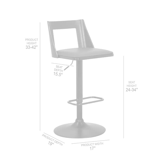 Armen Living Milan Adjustable Swivel Black Faux Leather and Black Wood Bar Stool with Black Base - LCMLBABLBL