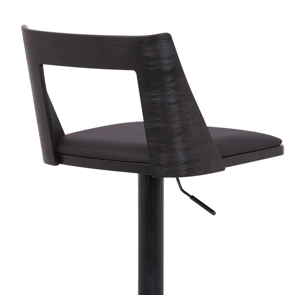 Armen Living Milan Adjustable Swivel Black Faux Leather and Black Wood Bar Stool with Black Base - LCMLBABLBL