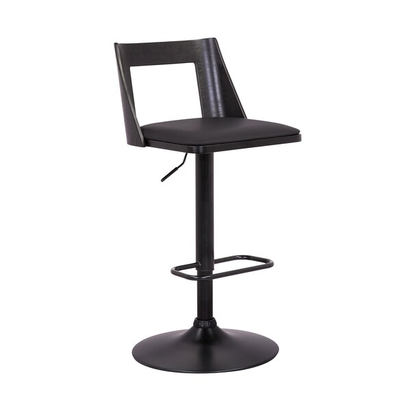 Armen Living Milan Adjustable Swivel Black Faux Leather and Black Wood Bar Stool with Black Base - LCMLBABLBL
