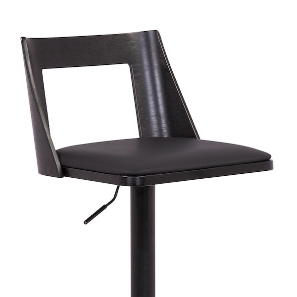 Armen Living Milan Adjustable Swivel Black Faux Leather and Black Wood Bar Stool with Black Base - LCMLBABLBL