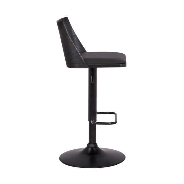 Armen Living Milan Adjustable Swivel Black Faux Leather and Black Wood Bar Stool with Black Base - LCMLBABLBL