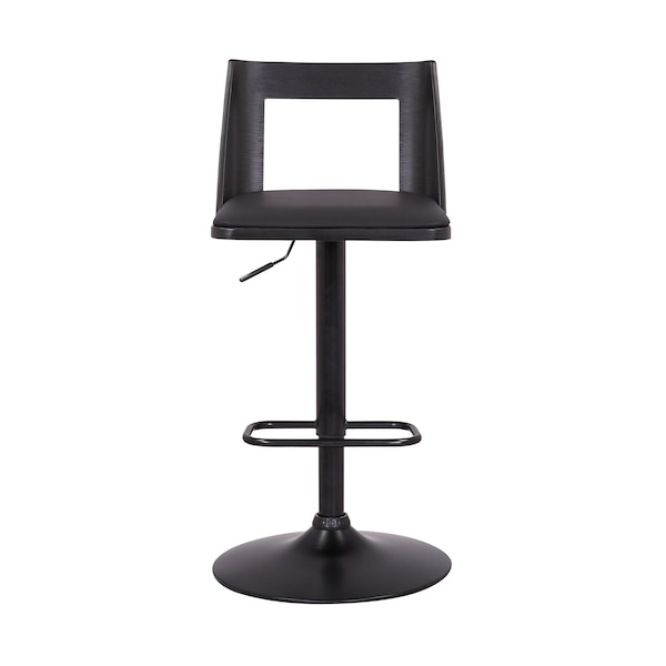 Armen Living Milan Adjustable Swivel Black Faux Leather and Black Wood Bar Stool with Black Base - LCMLBABLBL