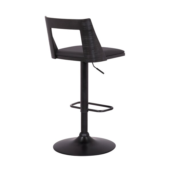 Armen Living Milan Adjustable Swivel Black Faux Leather and Black Wood Bar Stool with Black Base - LCMLBABLBL