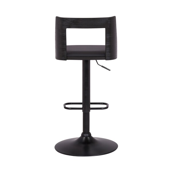 Armen Living Milan Adjustable Swivel Black Faux Leather and Black Wood Bar Stool with Black Base - LCMLBABLBL