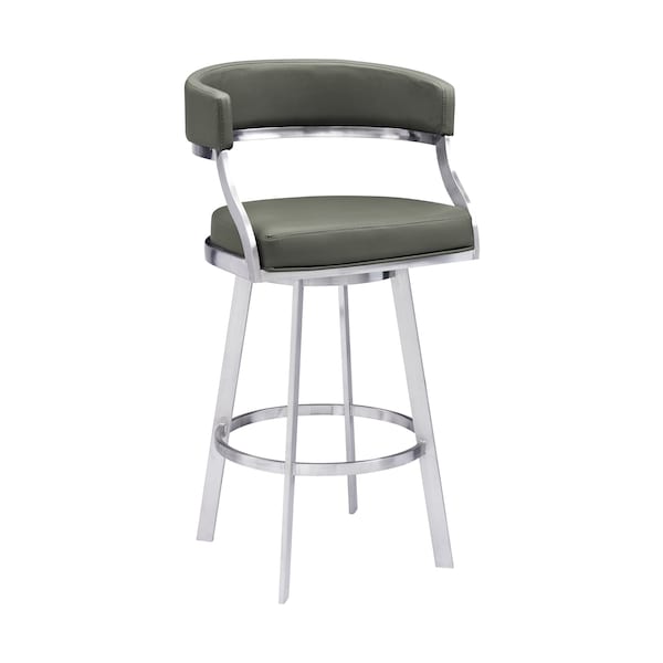 Armen Living Saturn 30" Bar Height Swivel Gray Faux Leather and Brushed Stainless Steel Bar Stool - LCSNBABSGR30