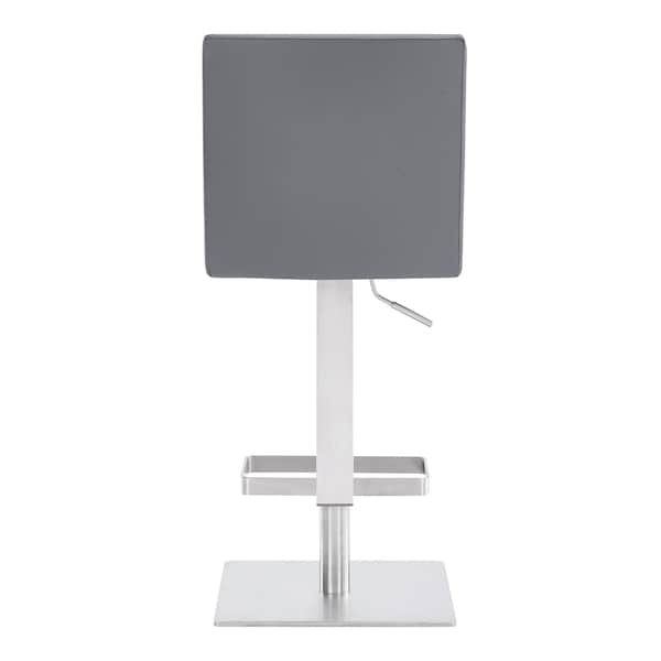 Armen Living Legacy Adjustable Height Swivel Gray Faux Leather and Brushed Stainless Steel Bar Stool - LCLGSWBABSGR