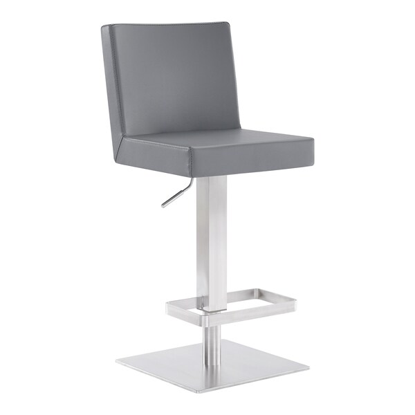 Armen Living Legacy Adjustable Height Swivel Gray Faux Leather and Brushed Stainless Steel Bar Stool - LCLGSWBABSGR