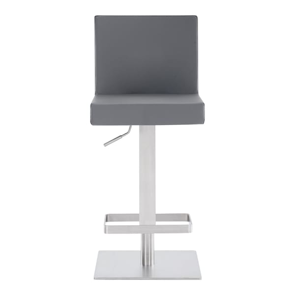 Armen Living Legacy Adjustable Height Swivel Gray Faux Leather and Brushed Stainless Steel Bar Stool - LCLGSWBABSGR