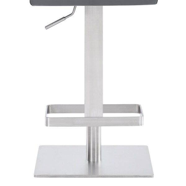 Armen Living Legacy Adjustable Height Swivel Gray Faux Leather and Brushed Stainless Steel Bar Stool - LCLGSWBABSGR