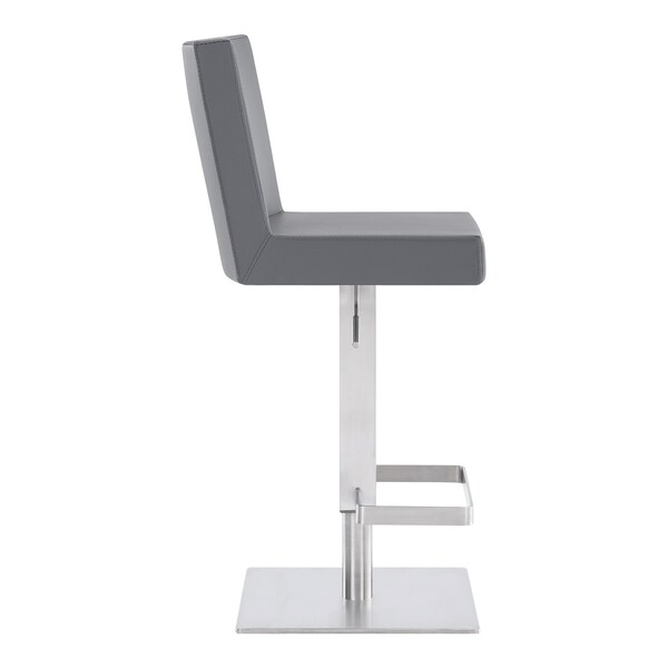 Armen Living Legacy Adjustable Height Swivel Gray Faux Leather and Brushed Stainless Steel Bar Stool - LCLGSWBABSGR