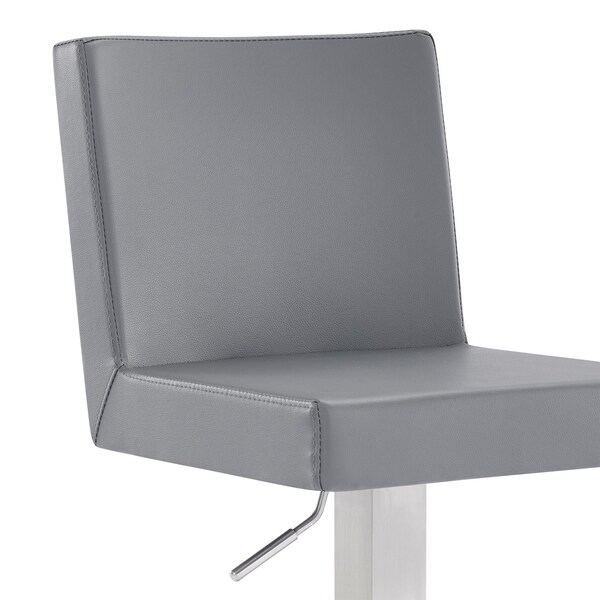 Armen Living Legacy Adjustable Height Swivel Gray Faux Leather and Brushed Stainless Steel Bar Stool - LCLGSWBABSGR