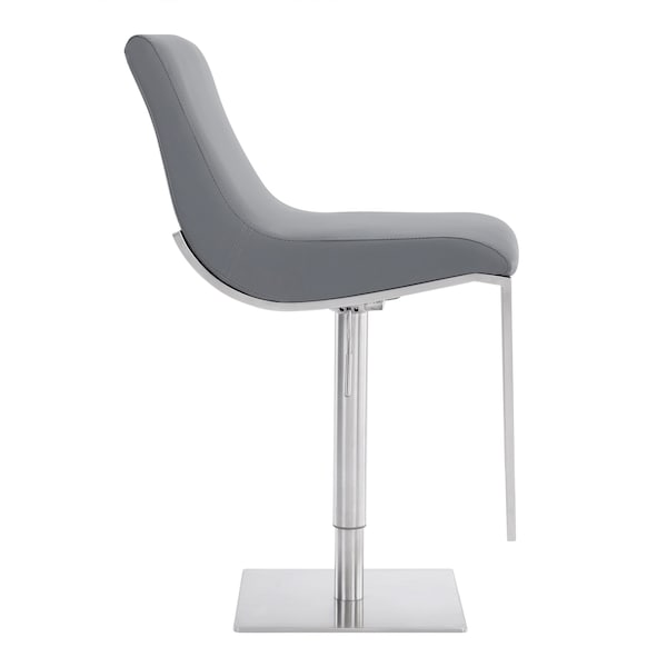 Armen Living Victory Contemporary Swivel Barstool in Brushed Stainless Steel and Gray Faux Leather - LCVCSWBABSGR