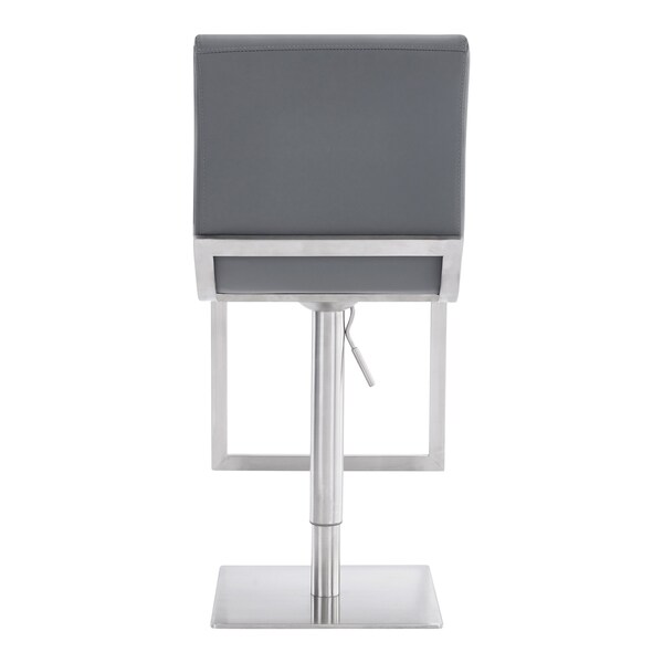 Armen Living Victory Contemporary Swivel Barstool in Brushed Stainless Steel and Gray Faux Leather - LCVCSWBABSGR