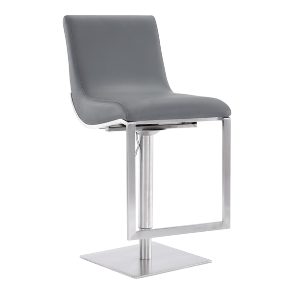 Armen Living Victory Contemporary Swivel Barstool in Brushed Stainless Steel and Gray Faux Leather - LCVCSWBABSGR