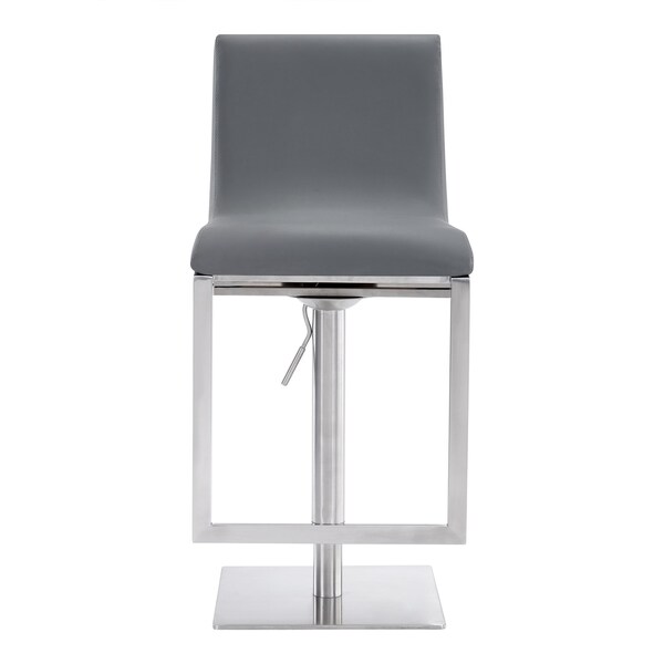 Armen Living Victory Contemporary Swivel Barstool in Brushed Stainless Steel and Gray Faux Leather - LCVCSWBABSGR