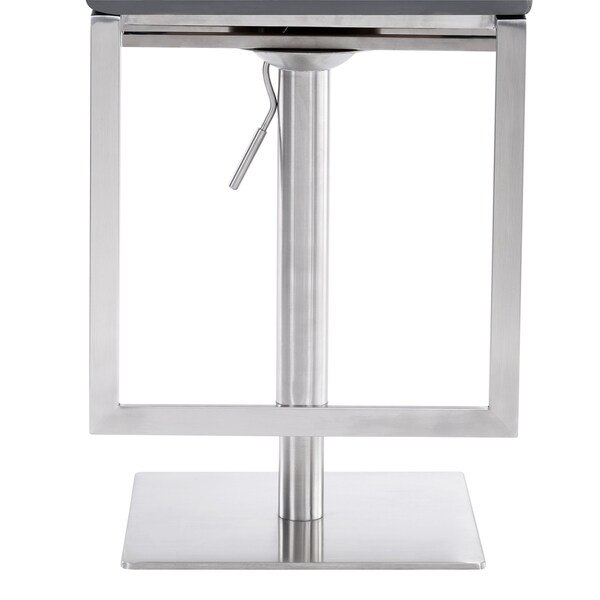Armen Living Victory Contemporary Swivel Barstool in Brushed Stainless Steel and Gray Faux Leather - LCVCSWBABSGR