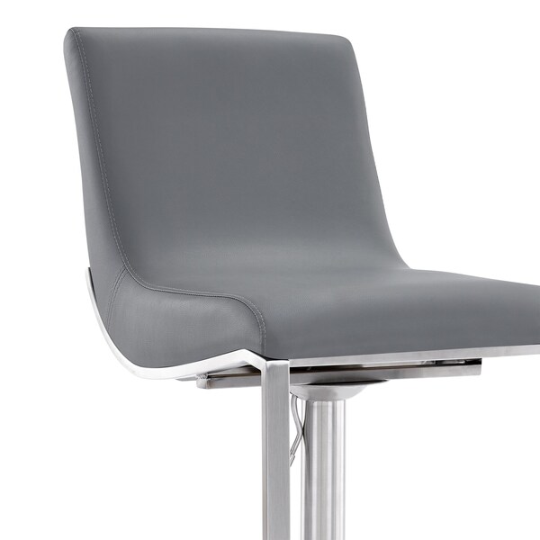 Armen Living Victory Contemporary Swivel Barstool in Brushed Stainless Steel and Gray Faux Leather - LCVCSWBABSGR