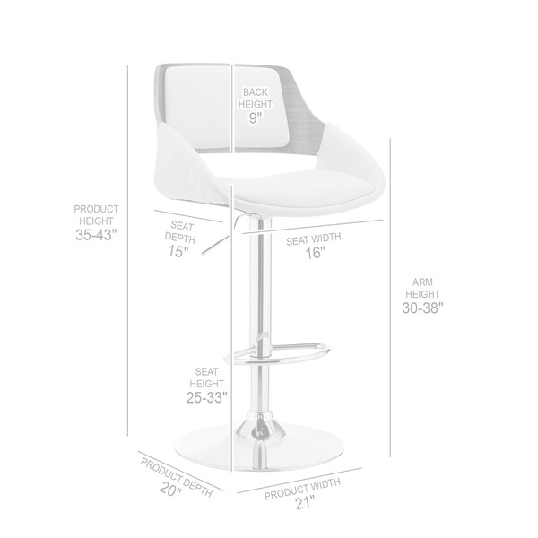 Armen Living Colby Adjustable Black Faux Leather and Chrome Finish Bar Stool - LCCYBAWABL
