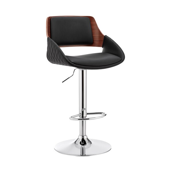 Armen Living Colby Adjustable Black Faux Leather and Chrome Finish Bar Stool - LCCYBAWABL