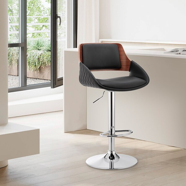 Armen Living Colby Adjustable Black Faux Leather and Chrome Finish Bar Stool - LCCYBAWABL