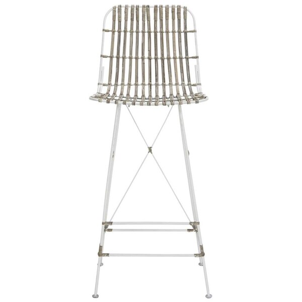 Safavieh 43.3 x 18.1 x 20.9 in. Minerva Wicker Bar Stool White & White - WIK6508C-SET2