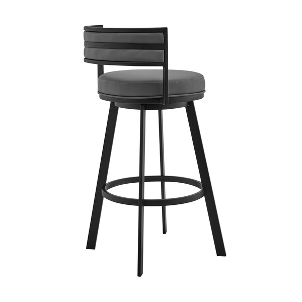 Armen Living Roman 26" Gray Faux Leather and Black Metal Swivel Bar Stool - LCRMBABLGR26