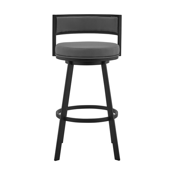 Armen Living Roman 26" Gray Faux Leather and Black Metal Swivel Bar Stool - LCRMBABLGR26